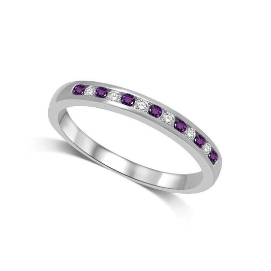 14K White Gold 1/6 Ct.tw Amethyst & Diamond Machine Band