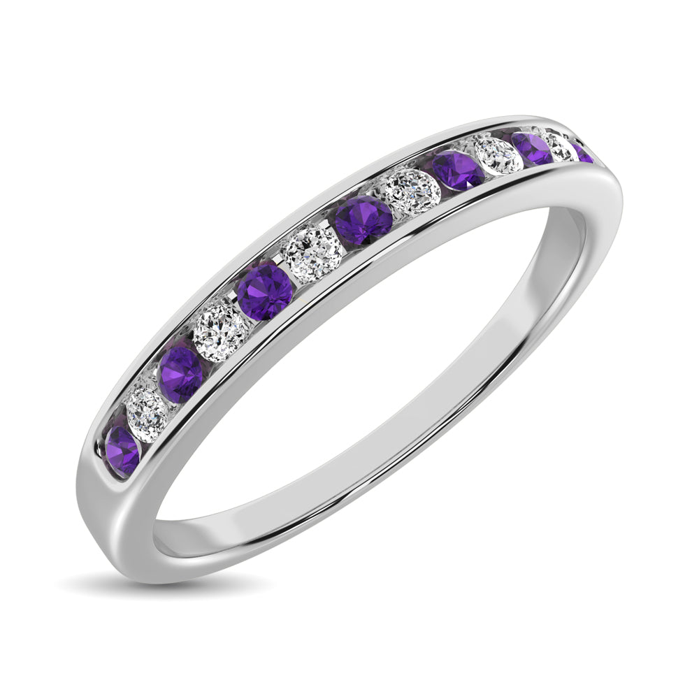 14K White Gold 1/6 Ct.tw Amethyst & Diamond Machine Band