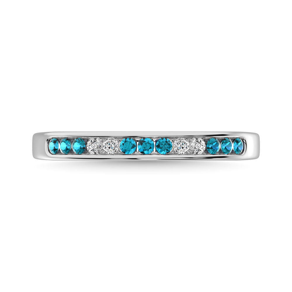 Aquamarine and Alternate Diamond 1/5 Ct.Tw. Ladies Machine Band in 14K White Gold