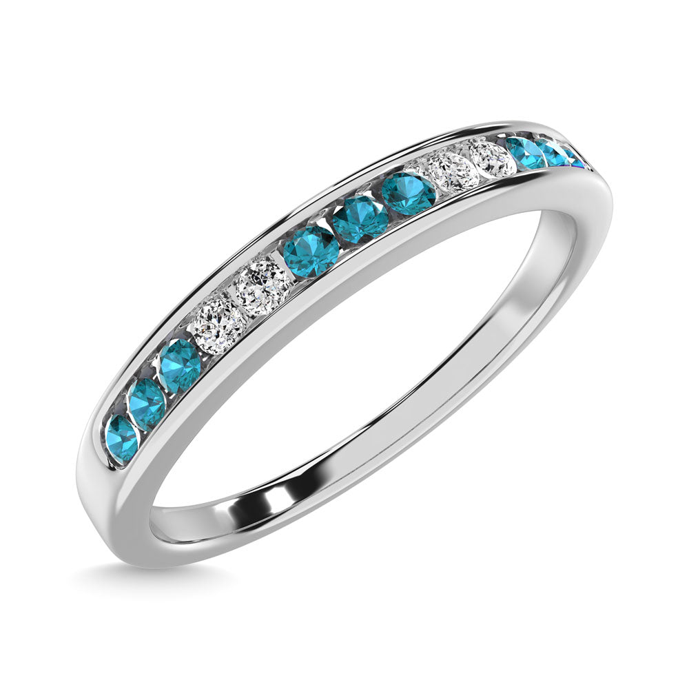 Aquamarine and Alternate Diamond 1/5 Ct.Tw. Ladies Machine Band in 14K White Gold