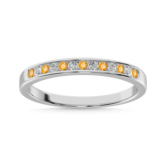 Citrine and Alternate Diamond 1/5 Ct.Tw. Ladies Machine Band in 14K White Gold