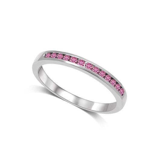 14K White Gold 1/5 Ct.tw Pink Sapphire Machine Band