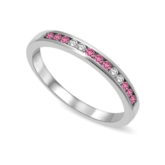 14K White Gold 1/5 Ct.tw Pink Sapphire & Diamond Machine Band
