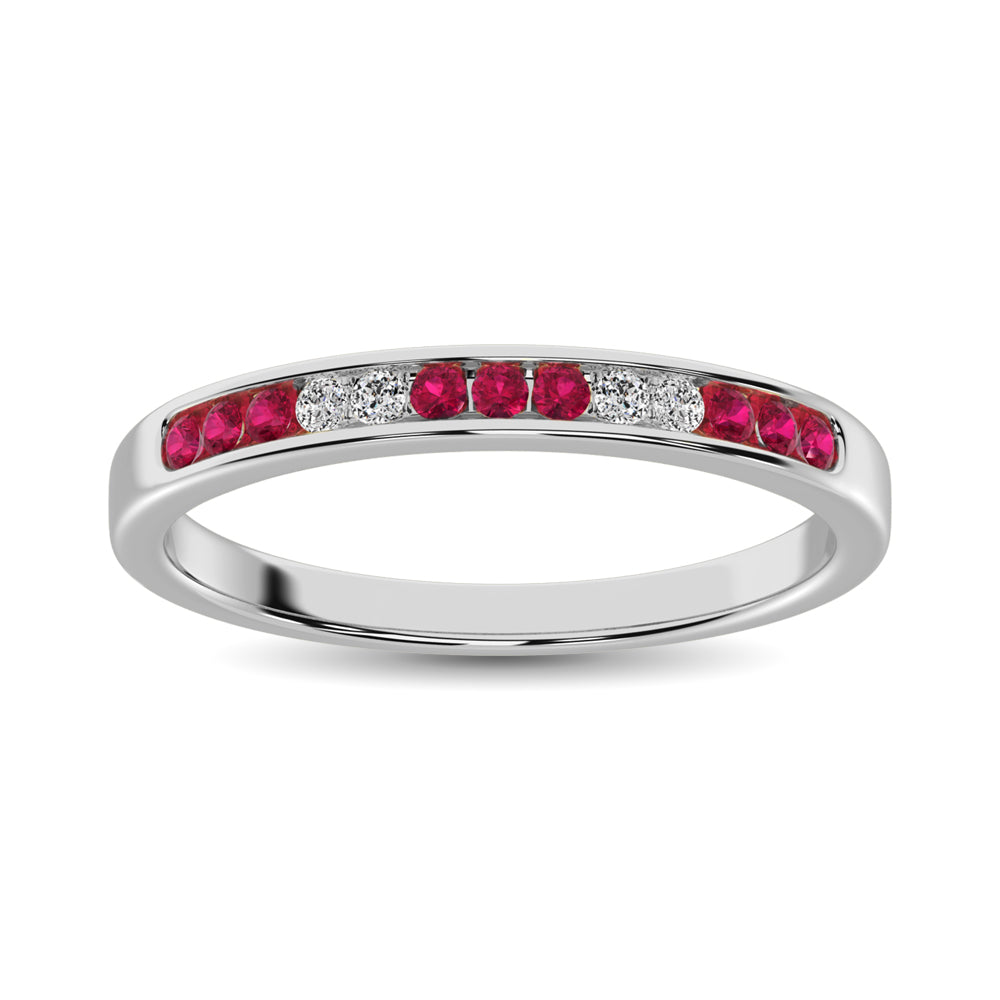 14K White Gold 1/5 Ct.tw Ruby & Diamond Machine Band