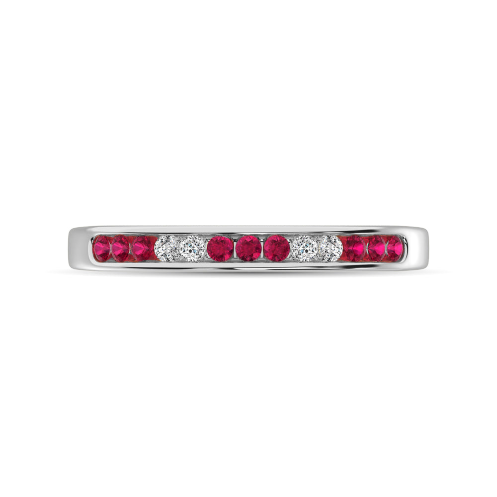 14K White Gold 1/5 Ct.tw Ruby & Diamond Machine Band