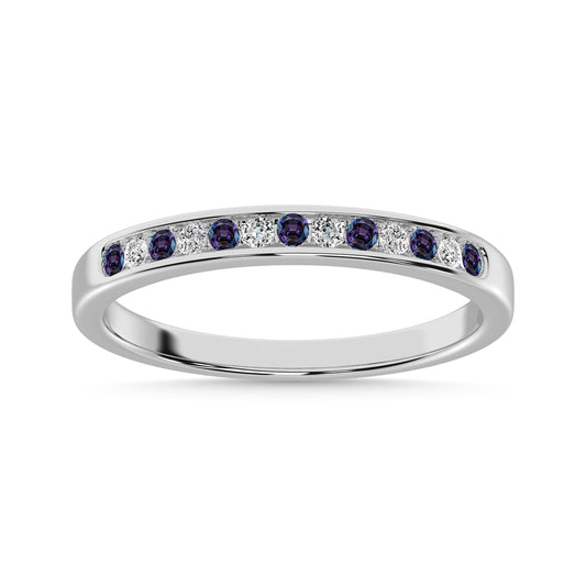 Synthetic Alexandrite and Alternate Diamond 1/5 Ct.Tw. Ladies Machine Band in 14K White Gold