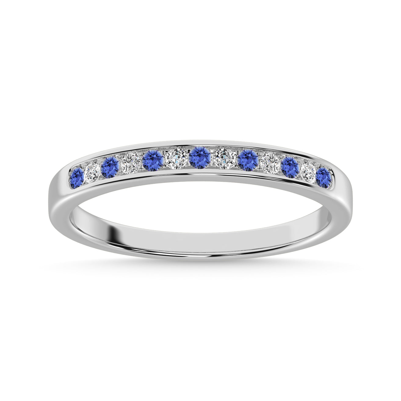 Tanzainte and Alternate Diamond 1/5 Ct.Tw. Ladies Machine Band in 14K White Gold