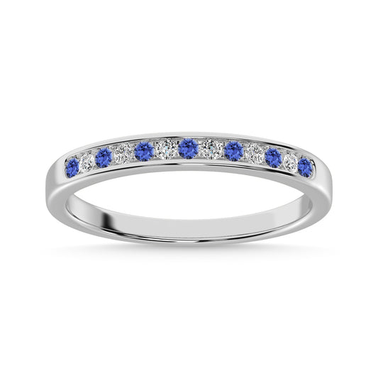 Tanzainte and Alternate Diamond 1/5 Ct.Tw. Ladies Machine Band in 14K White Gold