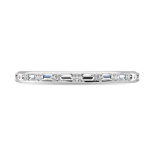 Diamond 1/10 Ct.Tw. Round and Baguette Stackable Ring in 14K White Gold