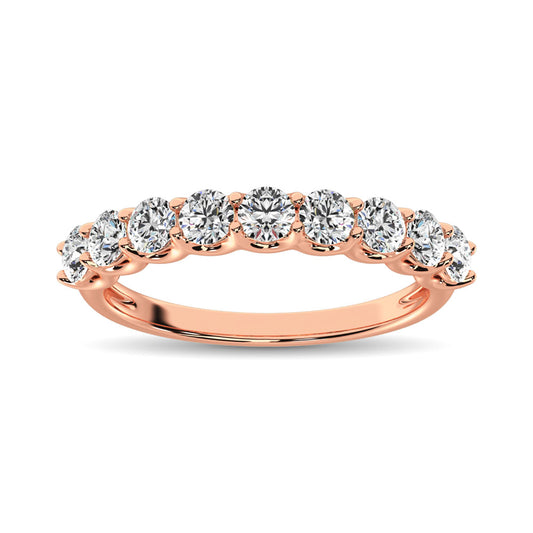 14K Rose Gold Diamond 1 Ct.Tw. 9 Stone Anniversary Band