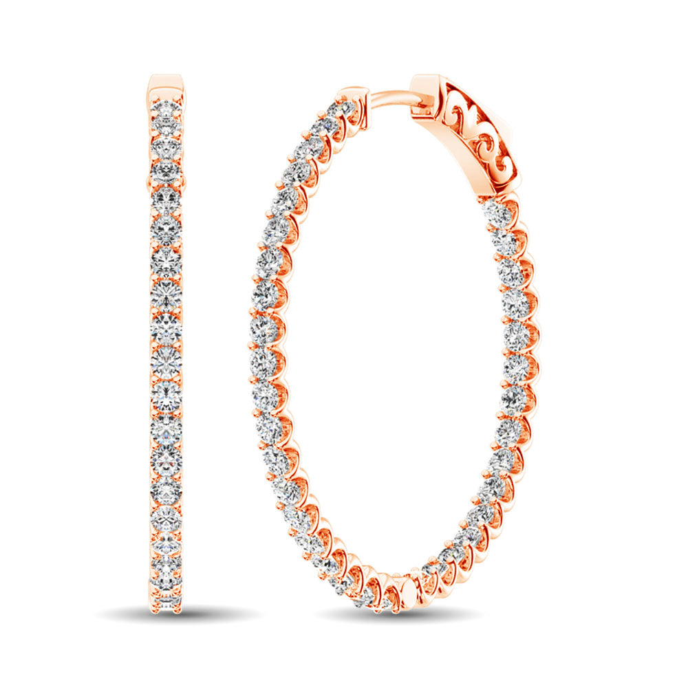 14K Rose Gold Diamond 2 1/2 Ct.Tw. In and Out Hoop Earrings