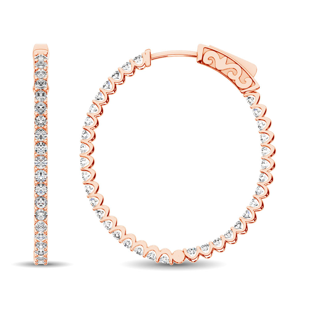 14K Rose Gold Diamond 2 1/2 Ct.Tw. In and Out Hoop Earrings