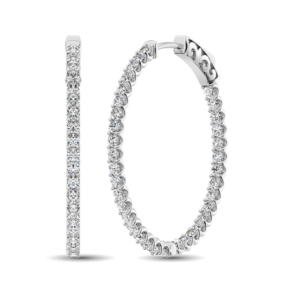 14K White Gold Diamond 2 1/2 Ct.Tw. In and Out Hoop Earrings
