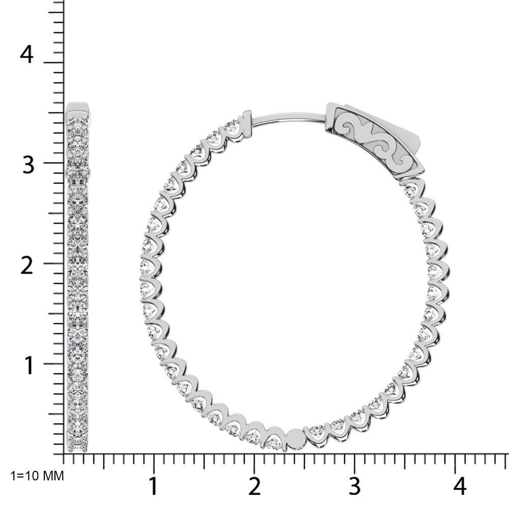 14K White Gold Diamond 2 1/2 Ct.Tw. In and Out Hoop Earrings