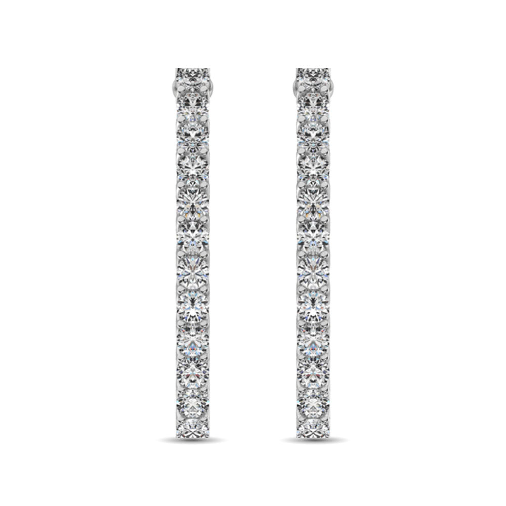 14K White Gold Diamond 1 Ct.Tw. In and Out Hoop Earrings