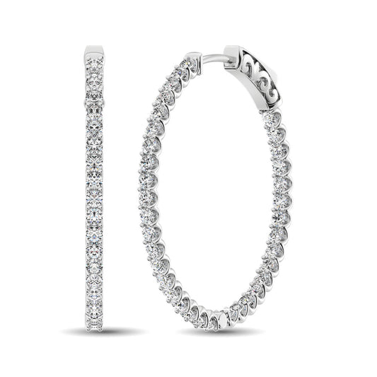 14K White Gold Diamond 1 3/4 Ct.Tw. In and Out Hoop Earrings