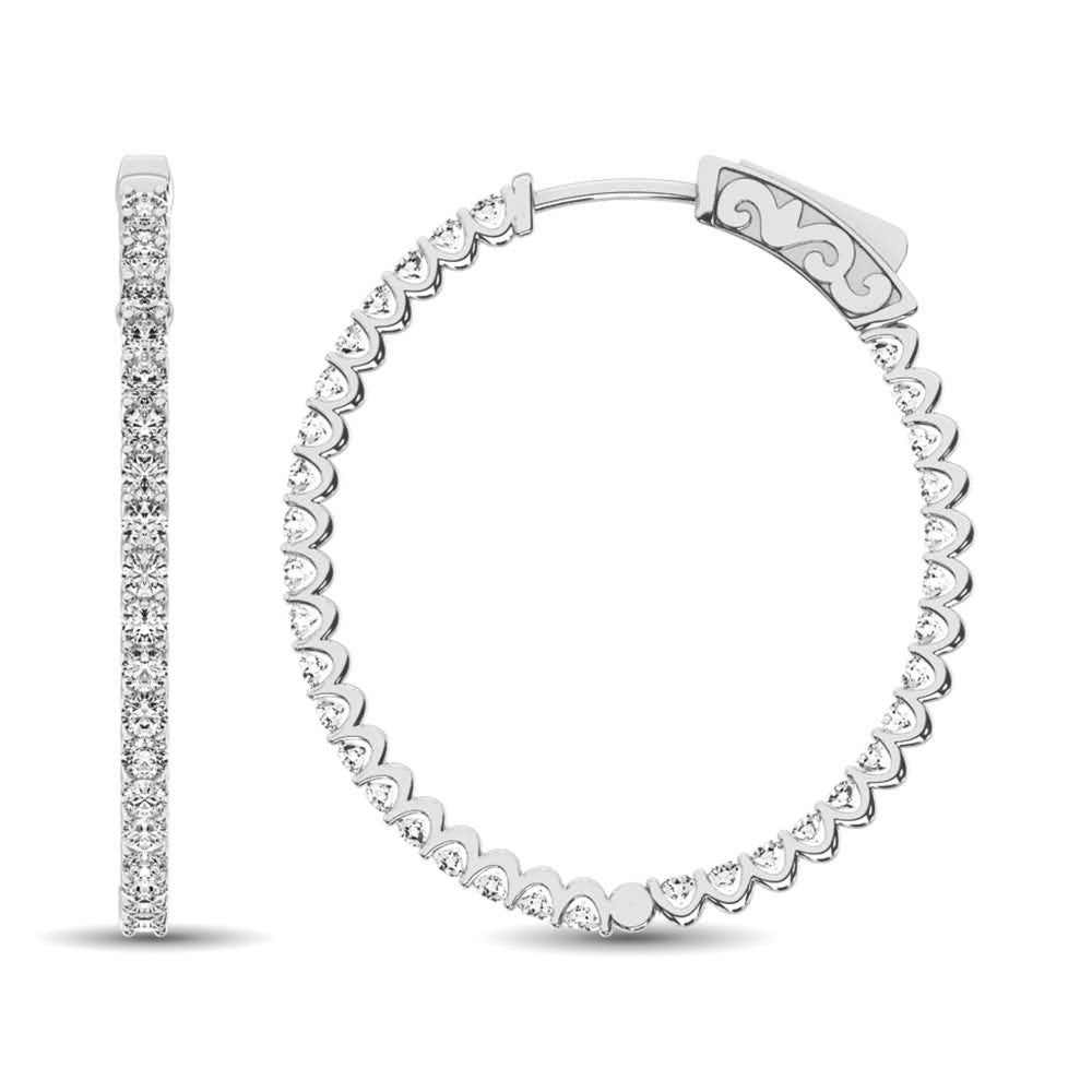 14K White Gold Diamond 1 3/4 Ct.Tw. In and Out Hoop Earrings