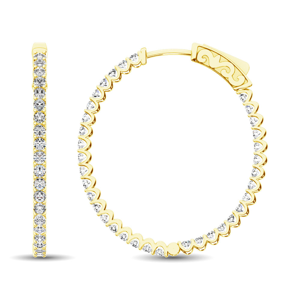 14K Yellow Gold Diamond 3/4 Ct.Tw. In and Out Hoop Earrings