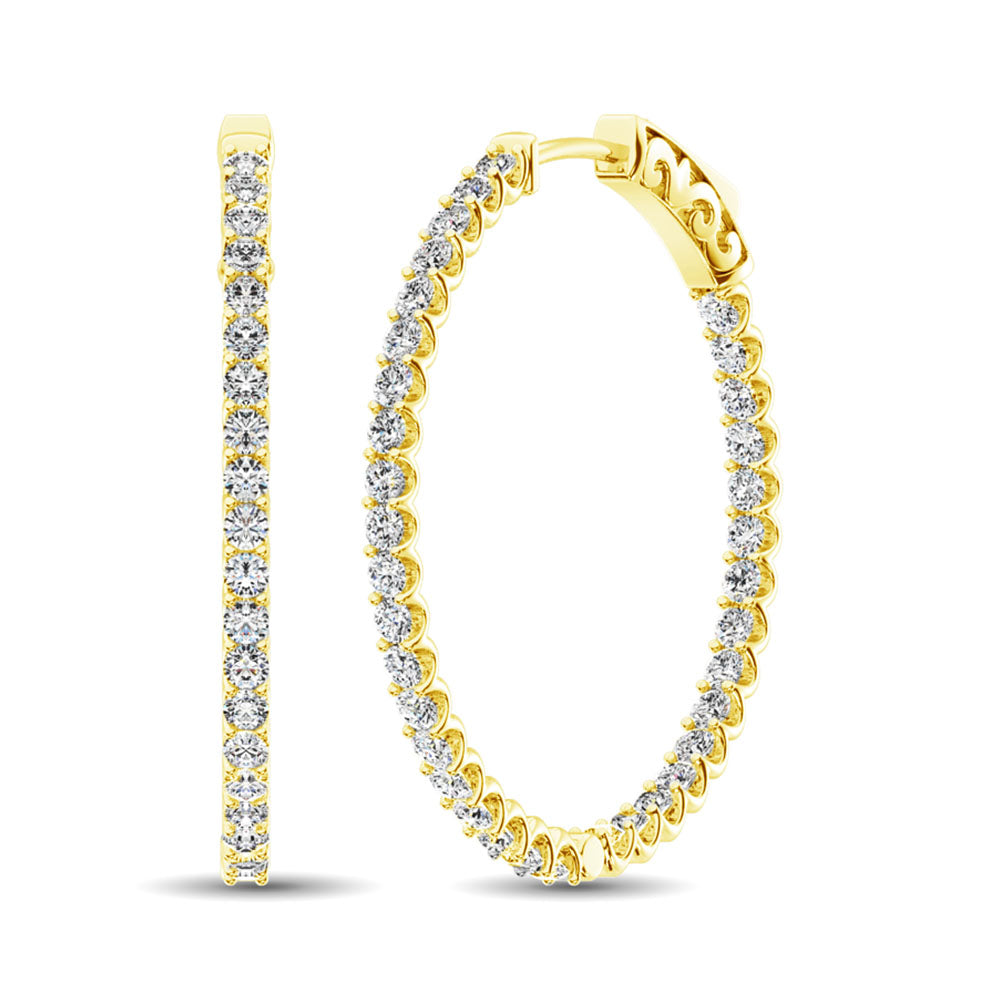 14K Yellow Gold Diamond 2 1/2 Ct.Tw. In and Out Hoop Earrings