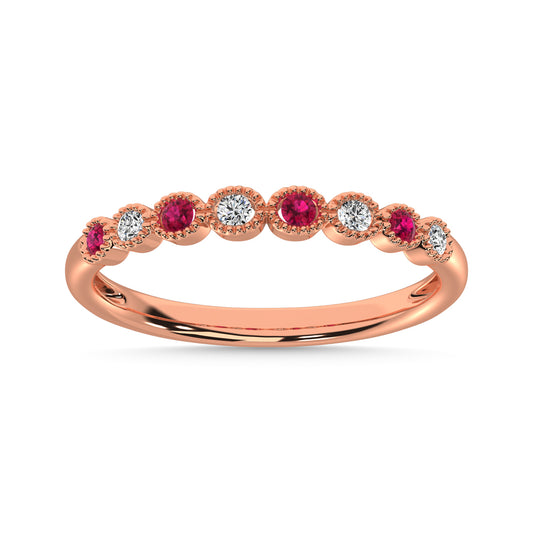 Ruby and Alternate Diamond 1/6 Ct.Tw. Stack Band in 14K Rose Gold