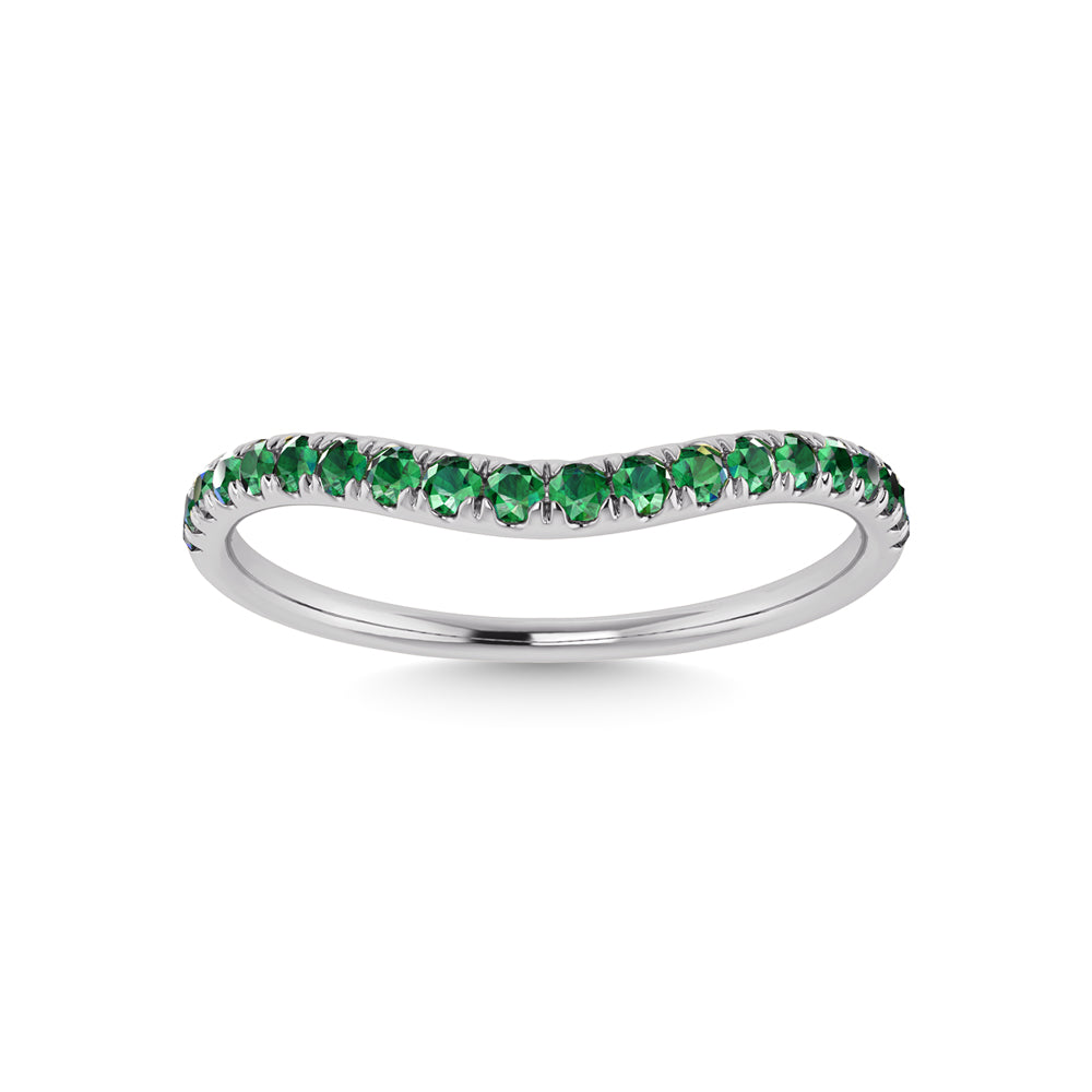 14K White Gold Emerald 1/5 Ct.Tw. Curve Band