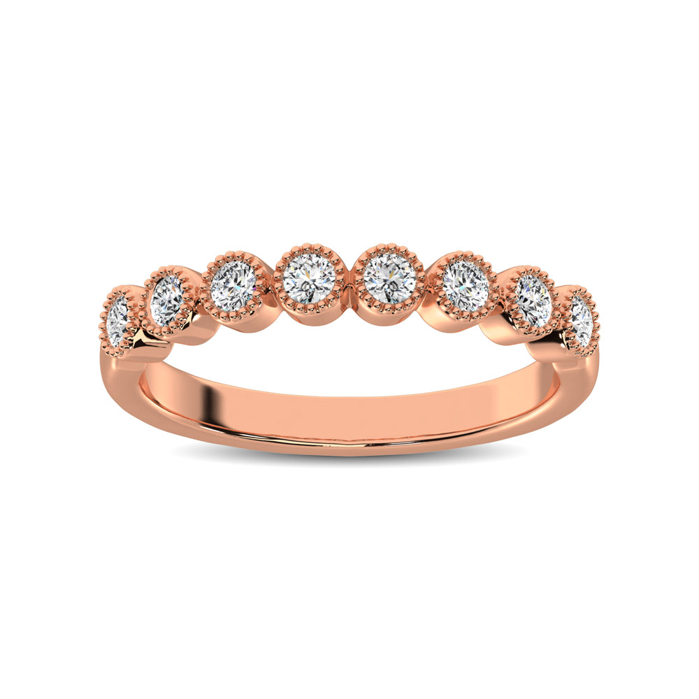 Diamond 1/4 Ct.tw Stackable Bezel Band with Beaded Setting in 14K Rose Gold