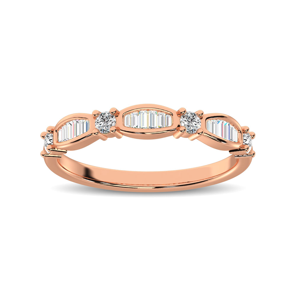 14K Rose Gold 1/4 Ct.tw Round and Tapper Diamond Band Ring