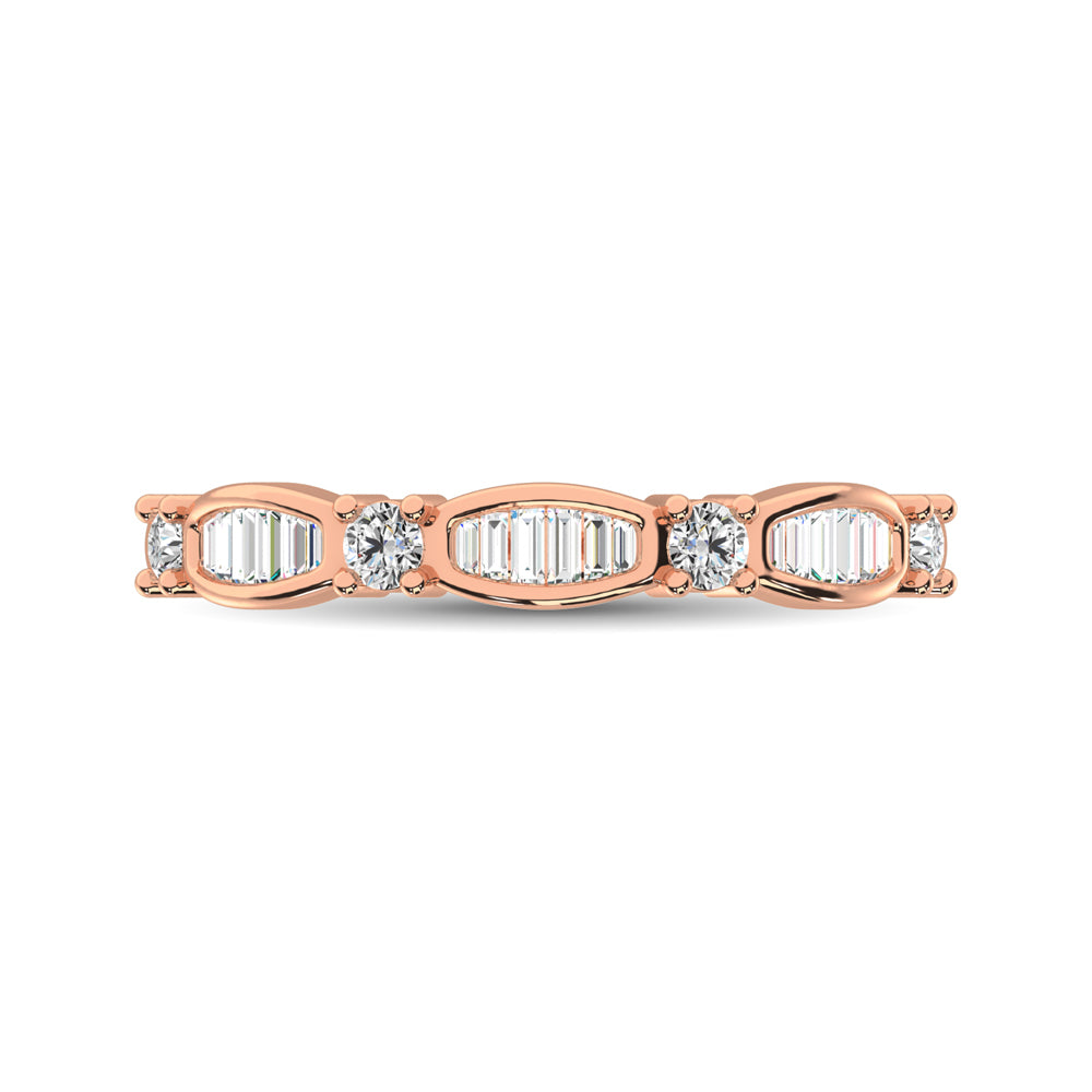 14K Rose Gold 1/4 Ct.tw Round and Tapper Diamond Band Ring