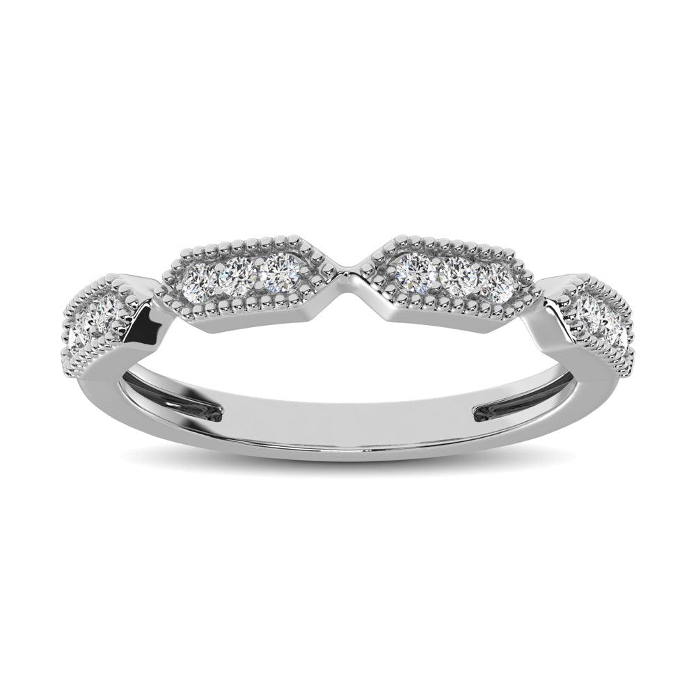 Beaded Style Band set with 1/6 Ct.tw Diamond in 14K White Gold
