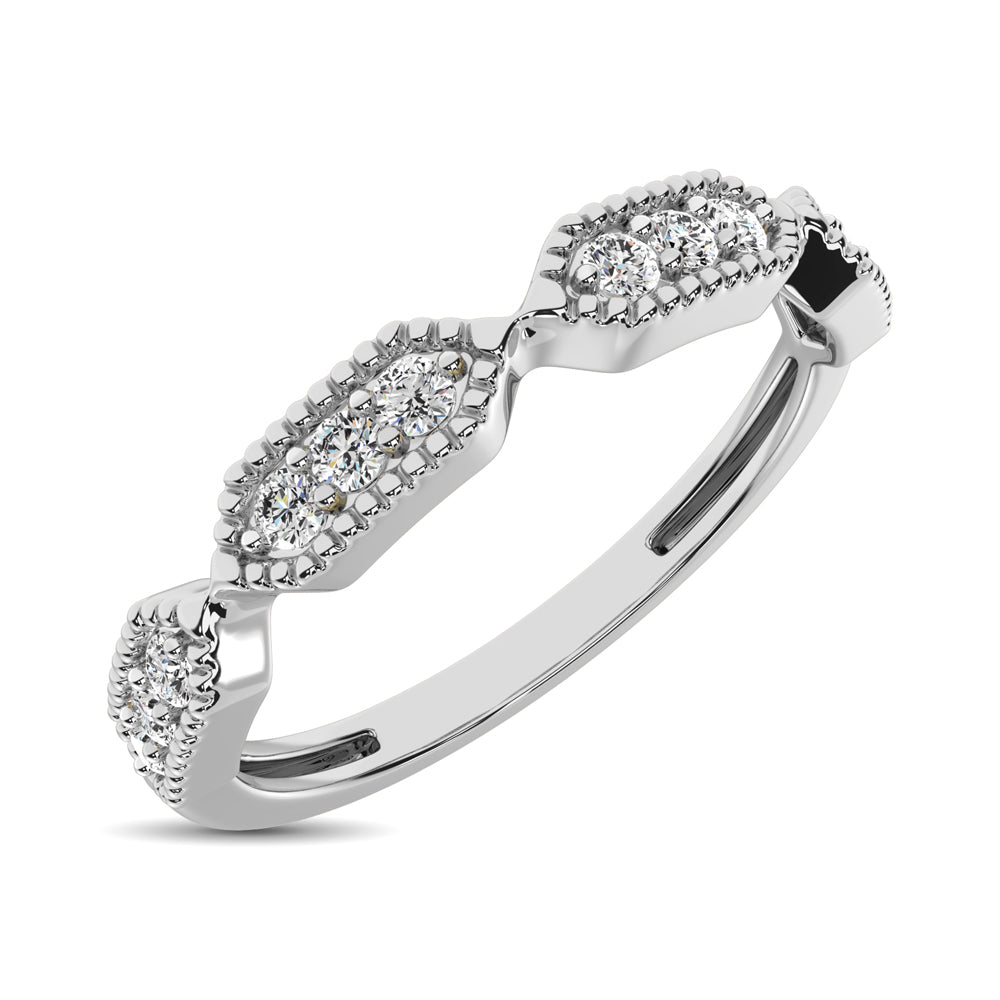 Beaded Style Band set with 1/6 Ct.tw Diamond in 14K White Gold