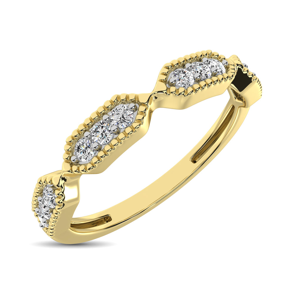 Beaded Style Band set with 1/6 Ct.tw Diamond in 14K Yellow Gold