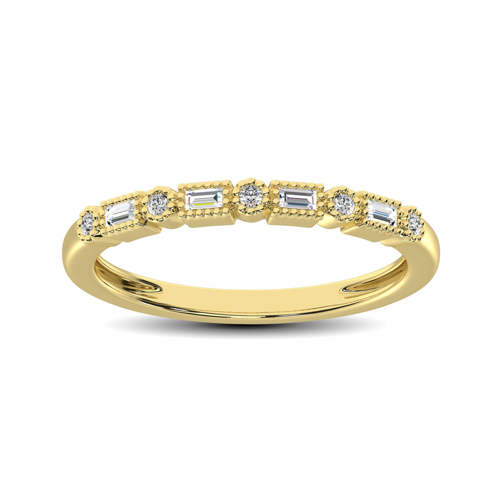 14K Yellow Gold 1/10 Ct.tw Round and Tapper Diamond Band Ring