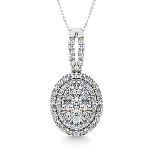 Diamond 1 3/4 Ct.Tw. Oval Shape Cluster Pendant in 14K White Gold