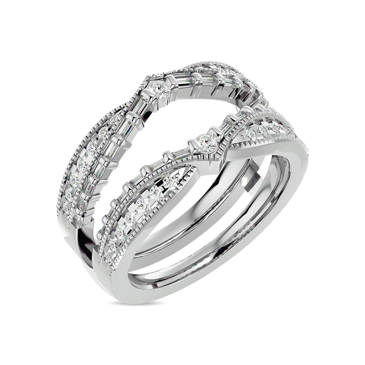 Diamond 3/4 Ct.tw Round Cut Guard Ring  in 14K White Gold