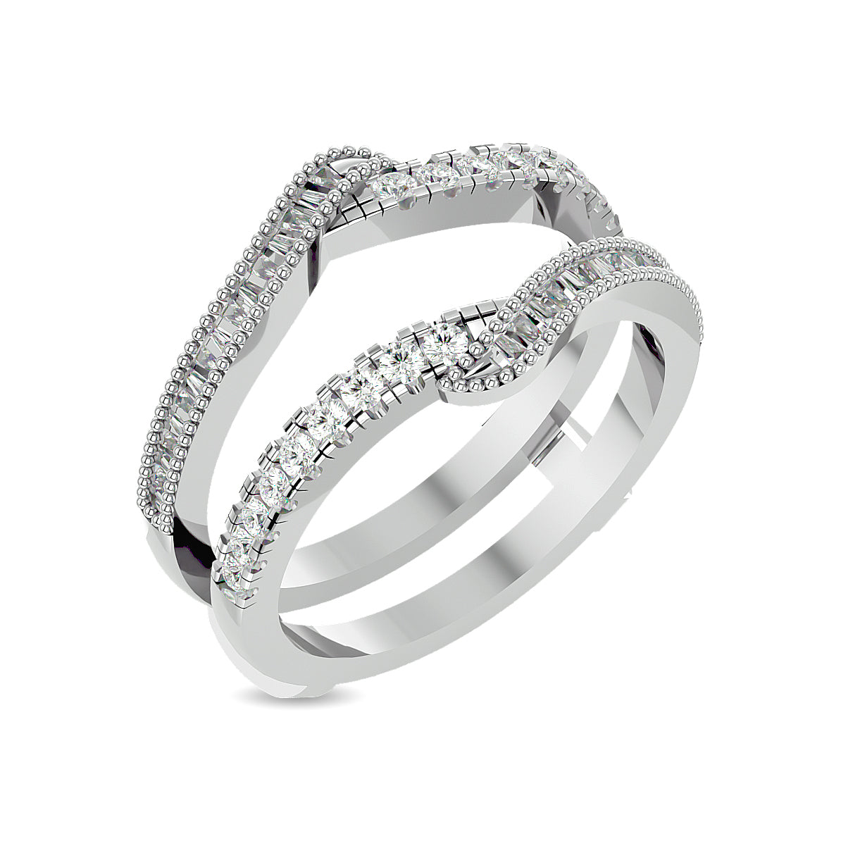 Diamond 1/2 Ct.tw Round and Tapper Guard Ring  in 14K White Gold