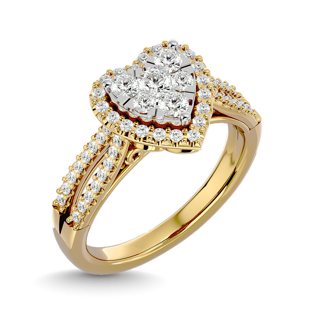 Diamond  3/4 Ct.tw Round Cut  Heart Shape Engagement Ringin 14K Yellow Gold