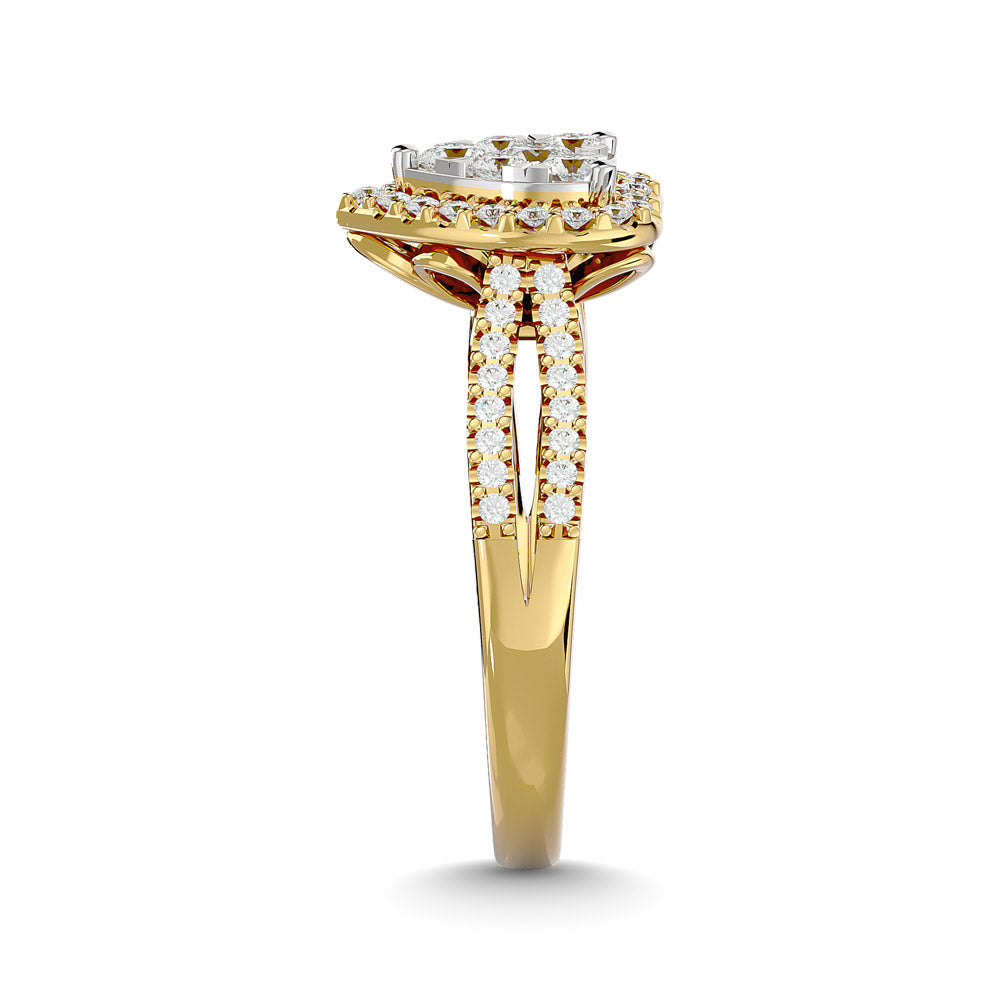 Diamond  3/4 Ct.tw Round Cut  Heart Shape Engagement Ringin 14K Yellow Gold