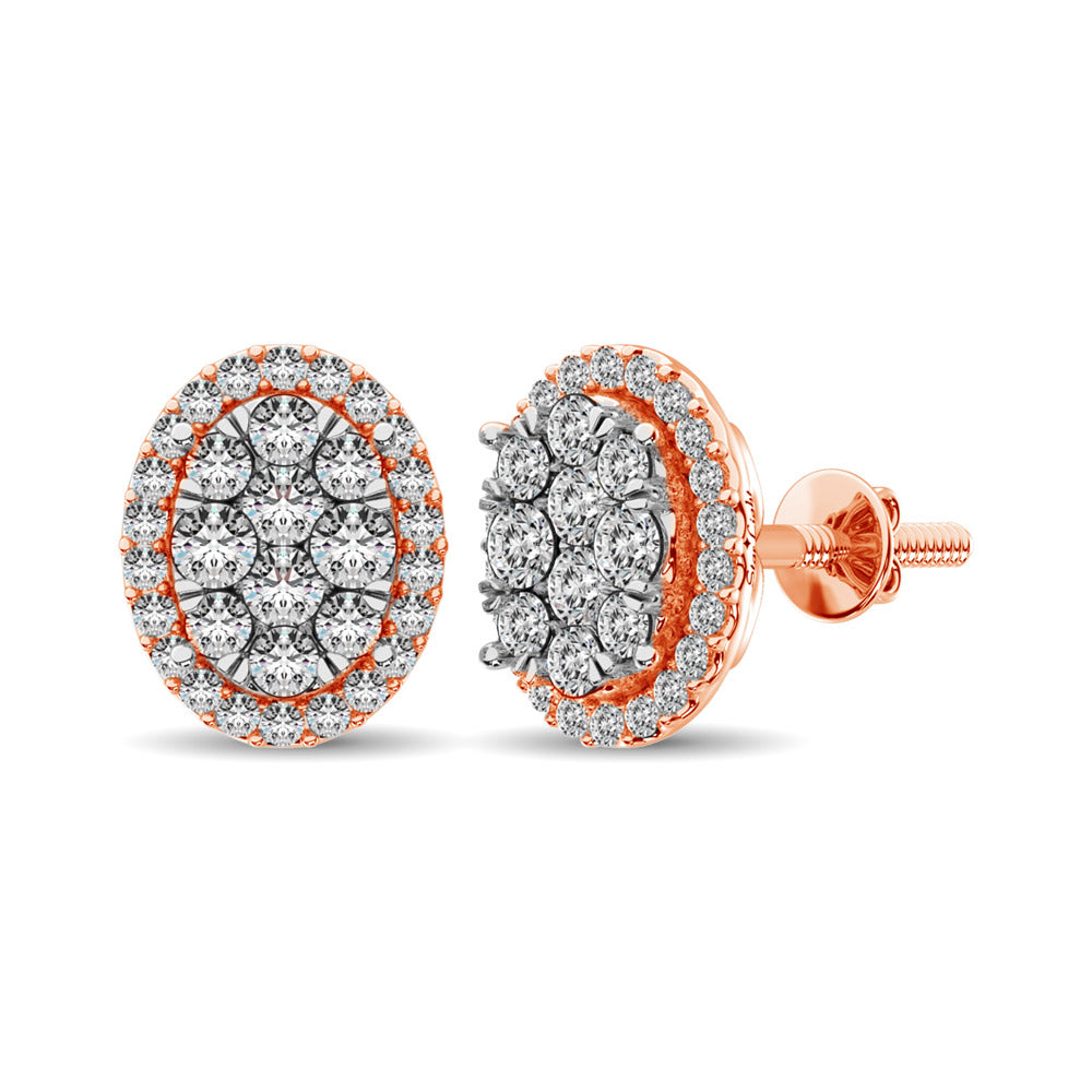 Diamond 3/4 Ct.tw Oval Shape Earrings  in 14K Rose Gold
