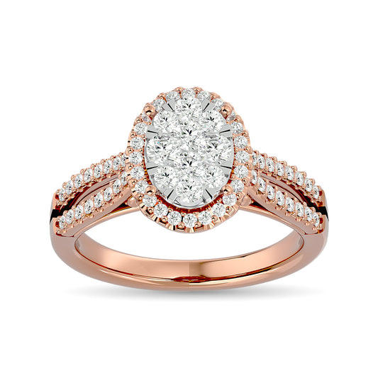 Diamond  3/4 Ct.tw Round Cut Oval Shape Engagement Ring in 14K Rose Gold