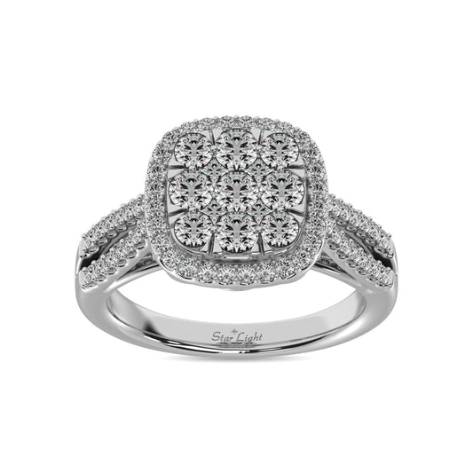 Diamond  1 1/2 Ct.tw Two Row Shank Halo Engagement Ring in 14K White Gold
