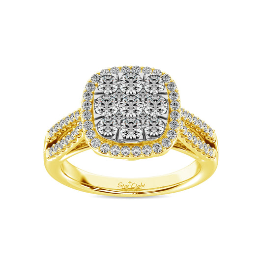 Diamond  1 1/2 Ct.tw Two Row Shank Halo Engagement Ring in 14K Yellow Gold