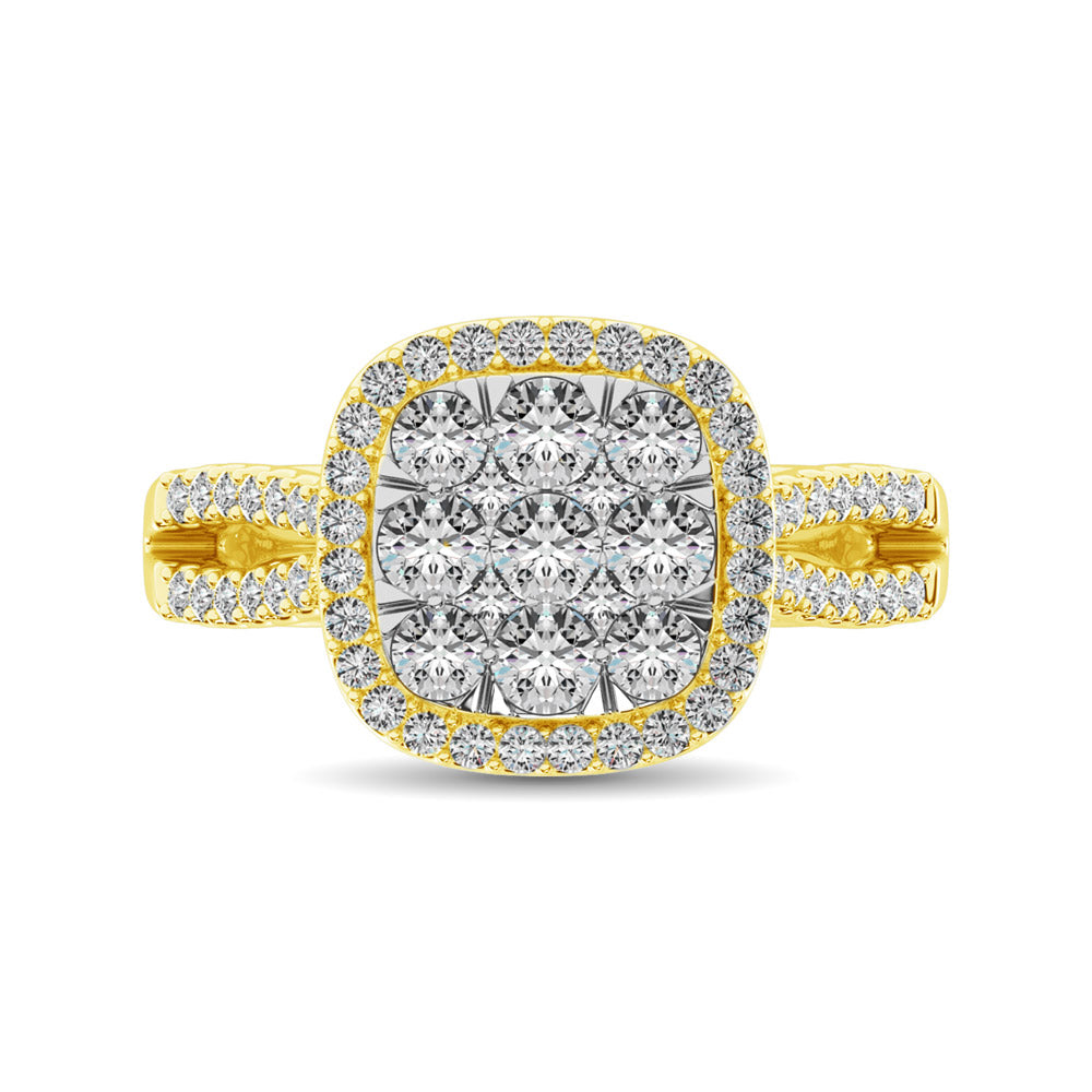 Diamond  1 1/2 Ct.tw Two Row Shank Halo Engagement Ring in 14K Yellow Gold