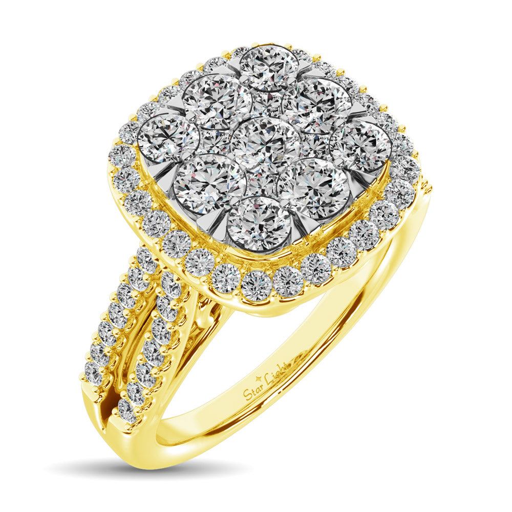 Diamond  1 1/2 Ct.tw Two Row Shank Halo Engagement Ring in 14K Yellow Gold