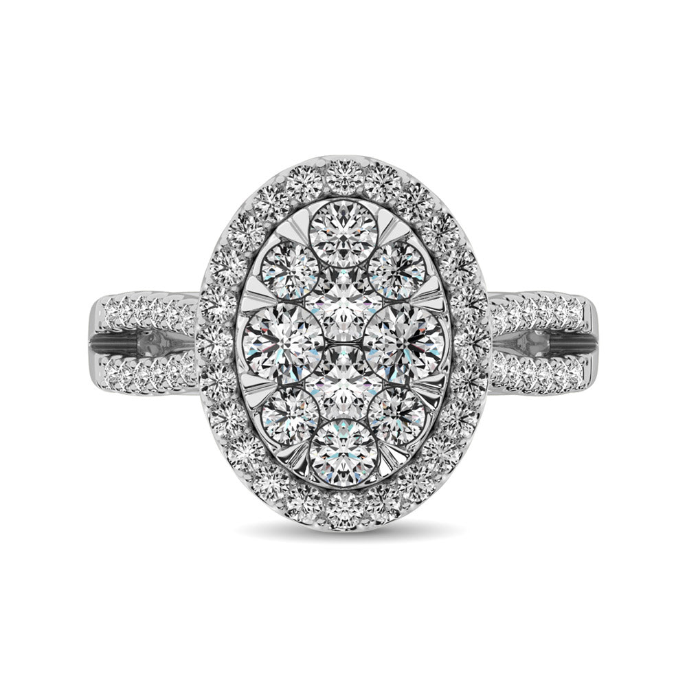 Diamond  1 1/2 Ct.tw Two Row Shank Halo Engagement Ring in 14K White Gold