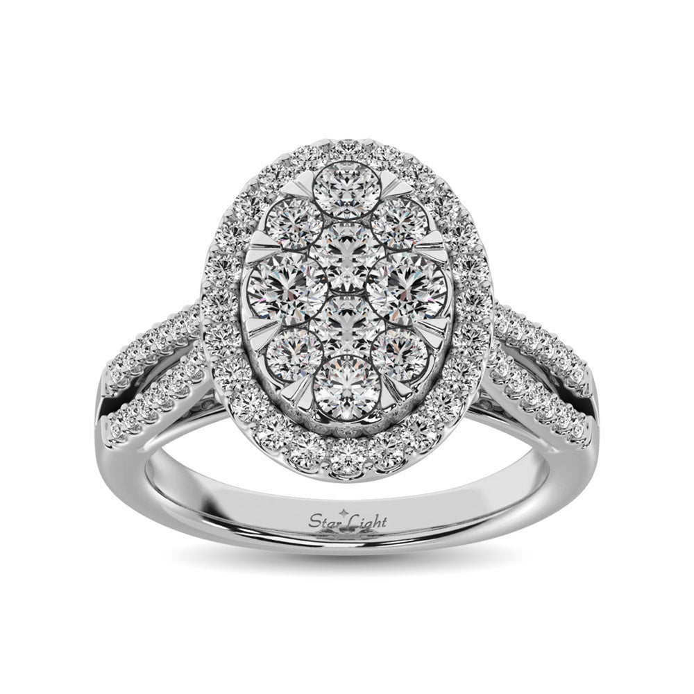 Diamond  1 1/2 Ct.tw Two Row Shank Halo Engagement Ring in 14K White Gold