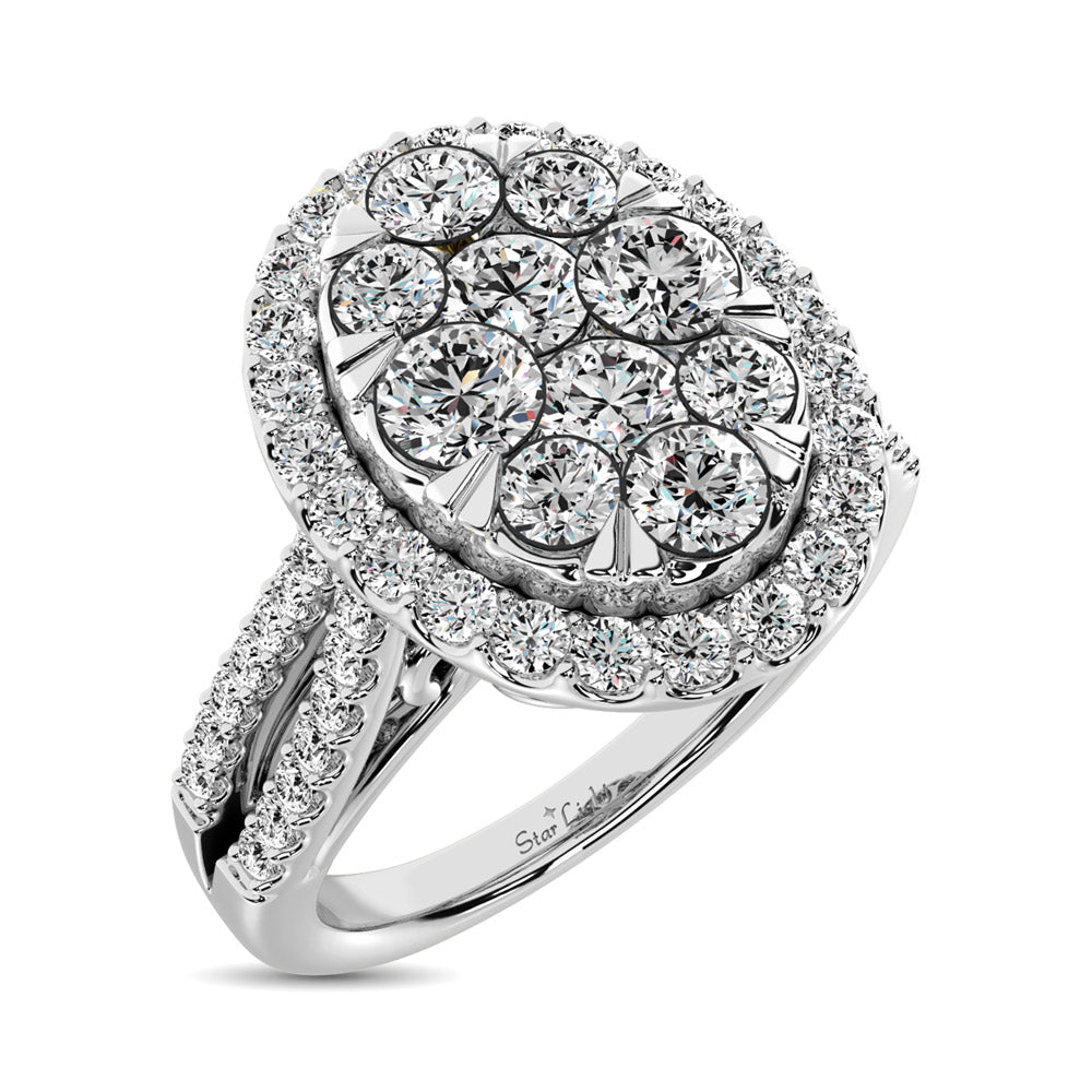 Diamond  1 1/2 Ct.tw Two Row Shank Halo Engagement Ring in 14K White Gold