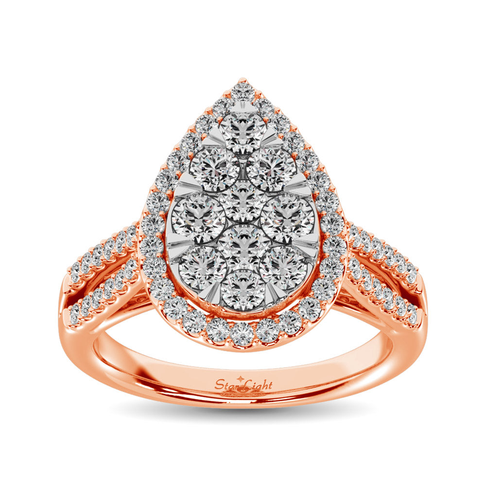 Diamond  1 1/2 Ct.tw Two Row Shank Halo Engagement Ring in 14K Rose Gold