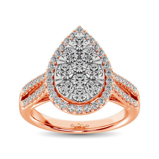 Diamond  1 1/2 Ct.tw Two Row Shank Halo Engagement Ring in 14K Rose Gold