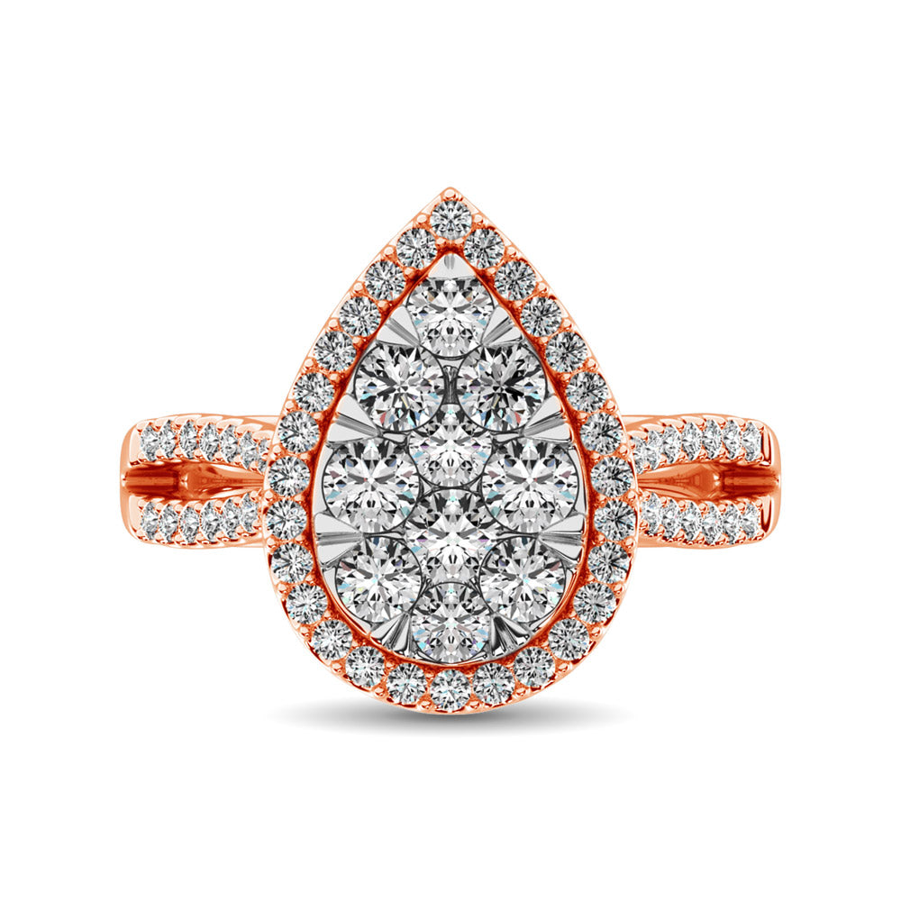 Diamond  1 1/2 Ct.tw Two Row Shank Halo Engagement Ring in 14K Rose Gold