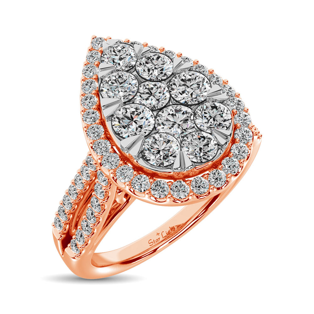 Diamond  1 1/2 Ct.tw Two Row Shank Halo Engagement Ring in 14K Rose Gold